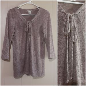 Ultra tease purple gray long sleece lace up v-neck
